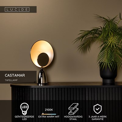 Lucide CASTAMAR - Tafellamp - Ø 25,5 cm - LED - 1x8W 2100K - Chroom